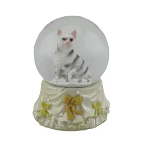 Figura de gato y gatito de rayas grises, decoración de globo de nieve brillante de 45MM, globo de agua para amantes de los gatos