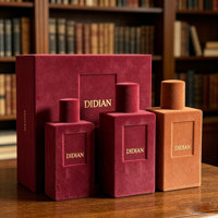 Flacon de parfum carré en verre de luxe avec boîte, en velours floqué rayé coloré personnalisé