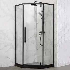 Diamond Type Corner Hinge Door With Clear Glass Shower Room Stainless Steel Bath Shower Enclosure