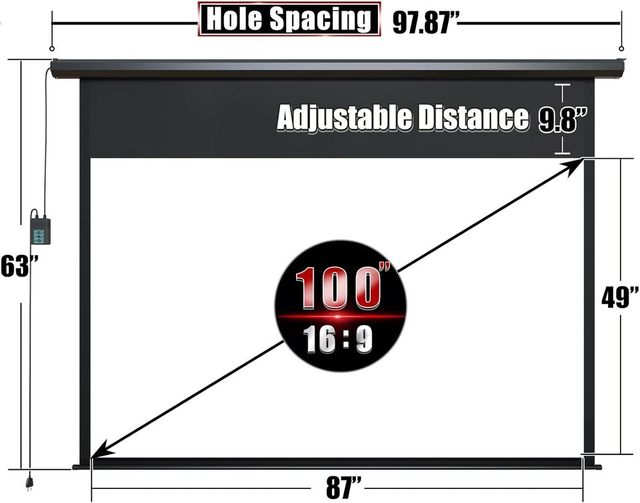 High Quality Matte White 100" Motorized Projector Screen 16:9 Format with Remote
