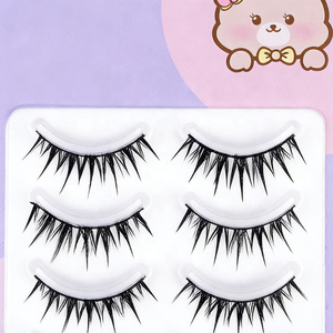 JIEJIE Faux cils en <span class=keywords><strong>coton</strong></span> plastique réutilisables, sans colle, sensation aérienne, motif dessin animé, faits à la main, effet mouillé, épaisses, bouclées, <span class=keywords><strong>tiges</strong></span> noires - Product Image 4