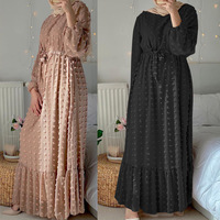 Long Maxi Dress with 3D Pompon for Women, O Neck