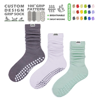 Chaussettes de yoga en coton personnalisées pour femmes, antidérapantes, pour Pilates, ballet, danse, chaussettes de yoga avec grip