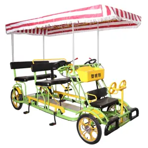 Bicicleta Surrey <span class=keywords><strong>de</strong></span> <span class=keywords><strong>4</strong></span> Ruedas para <span class=keywords><strong>4</strong></span>-6 <span class=keywords><strong>Personas</strong></span>, Cuatriciclo Turístico con Toldo - Product Image 1