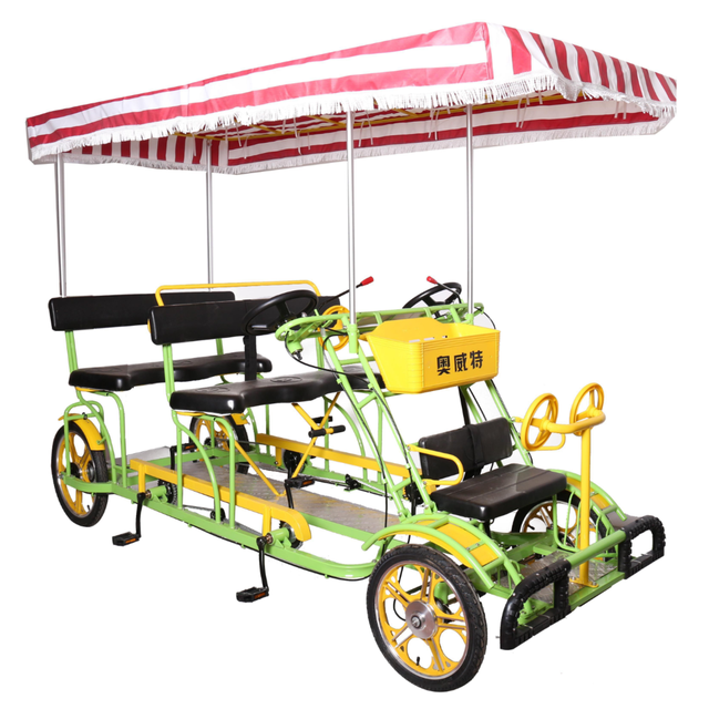 4 Wheels Surrey Bike 4-6 Person Sightseeing Quadricycle with Canopy