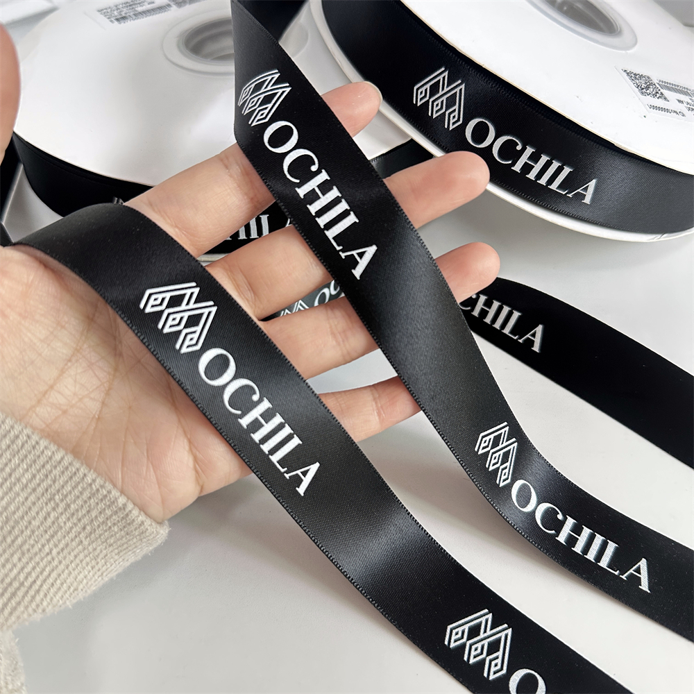 100 Yards Satin Ribbon With Logo Custom Black Gift Wrapping Polyester Satin Ribbon