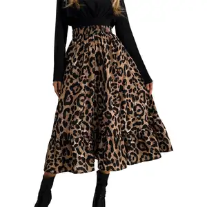 Rok Maxi Panjang Wanita Macan Tutul Motif, Rok Desain Hem Besar Mode 699908