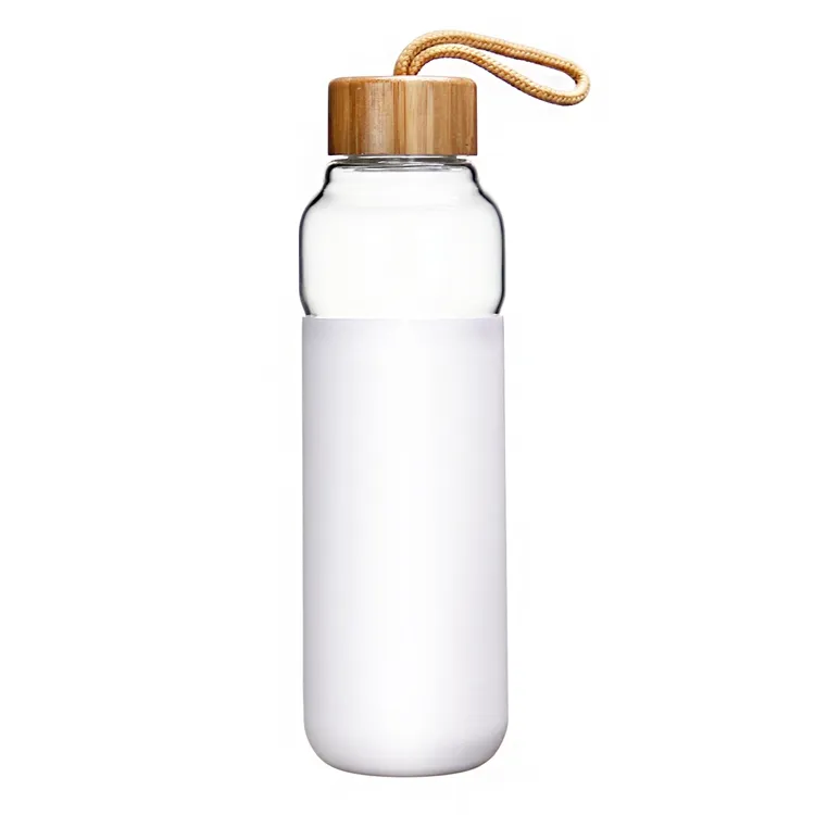 Customized and Fashion design bottle with colorful silicone water bottle eco friendly transparent with bamboo lid