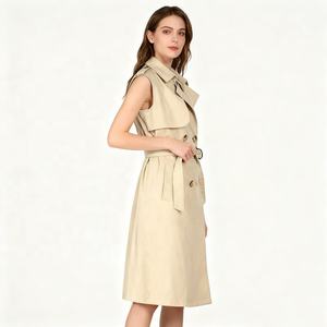 Manteau <span class=keywords><strong>trench</strong></span> <span class=keywords><strong>sans</strong></span> manches pour femme Boying, printemps-été, col à revers, double boutonnage, ceinture, polyester, écologique, respirant, long, ODM - Product Image 2