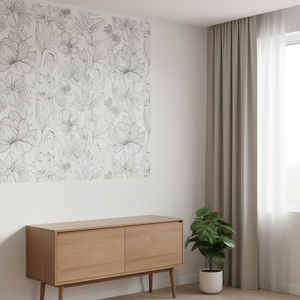 Papel Tapiz Autoadhesivo de Vinilo con Diseño Floral Botánico de Líneas Blancas, 45x1000 cm, Impermeable, para Dormitorio u Oficina - Product Image 2
