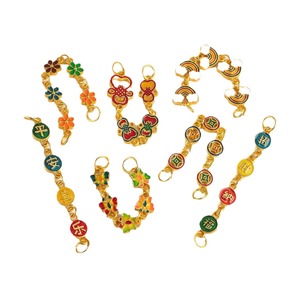 Bracelet chaîne émail arc-en-ciel traditionnel avec pendentif pour la bonne fortune, la paix et la joie – Matériaux de bijoux DIY en gros, perles métalliques - Product Image 5