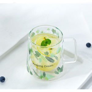 Set di Tazze in Vetro con Stampa di Foglie Tropicali, Design 'Keeping Dream' con Manico per Tè e Latte, Articoli per la Cucina e la Casa - Product Image 2