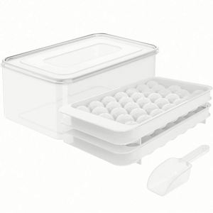 TOP Seller Eco-Friendly BPA Free <b>Mini</b> Round Ice Ball Maker Mold Ice Cube Tray with Lid and <b>Bin</b> Ice Scoop - Product Image 6