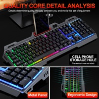 Ensemble clavier et souris filaire pour jeux T-WOLF TF600 avec rétroéclairage LED, matériau ABS gris, 108 touches, logo personnalisable, 800-2400 DPI