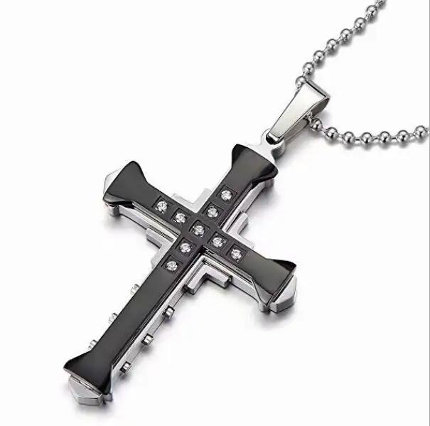 New Hot Sale Necklace for Men Jesus Crystal Cross Pendant Necklace Gold Silver and Black Cross Necklace Fashion Jewelry