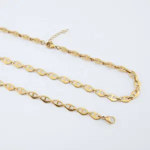 Eenvoudig Ontwerp Nieuwe Trend Geometrische Afbeelding Rvs 18K Gold Plated Vrouwen Luxe Ketting Manchet Armband Sieraden Set