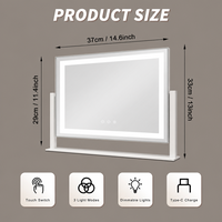 Espejo de Maquillaje Rectangular con Iluminación LED, 3 Colores, Táctil, Regulable, Recargable Tipo-C, Espejo de Vanidad para Transmisión en Vivo