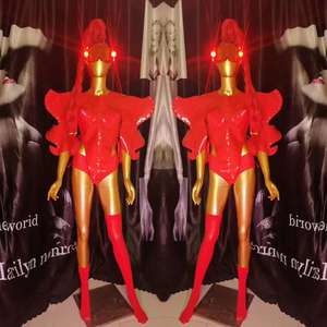 Costume de <span class=keywords><strong>chanteur</strong></span> Sexy, rouge, vêtements de danse sur scène, tenue de bar, discothèque, bar, dj en tissu - Product Image 3
