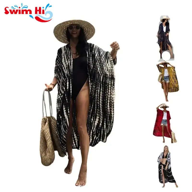 Chất lượng cao đồ bơi beachwear pareo sarong Tie nhuộm Cardigan bãi biển váy phụ nữ khu nghỉ mát mặc bikini bãi biển Bìa up