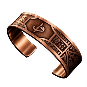 Premium Pure Copper <b>Engraved</b> Vintage Carving Rune Symbol Cuff <b>Bangle</b> Adjustable Open Flat Wristband Solid Pure Metal - Product Image 1