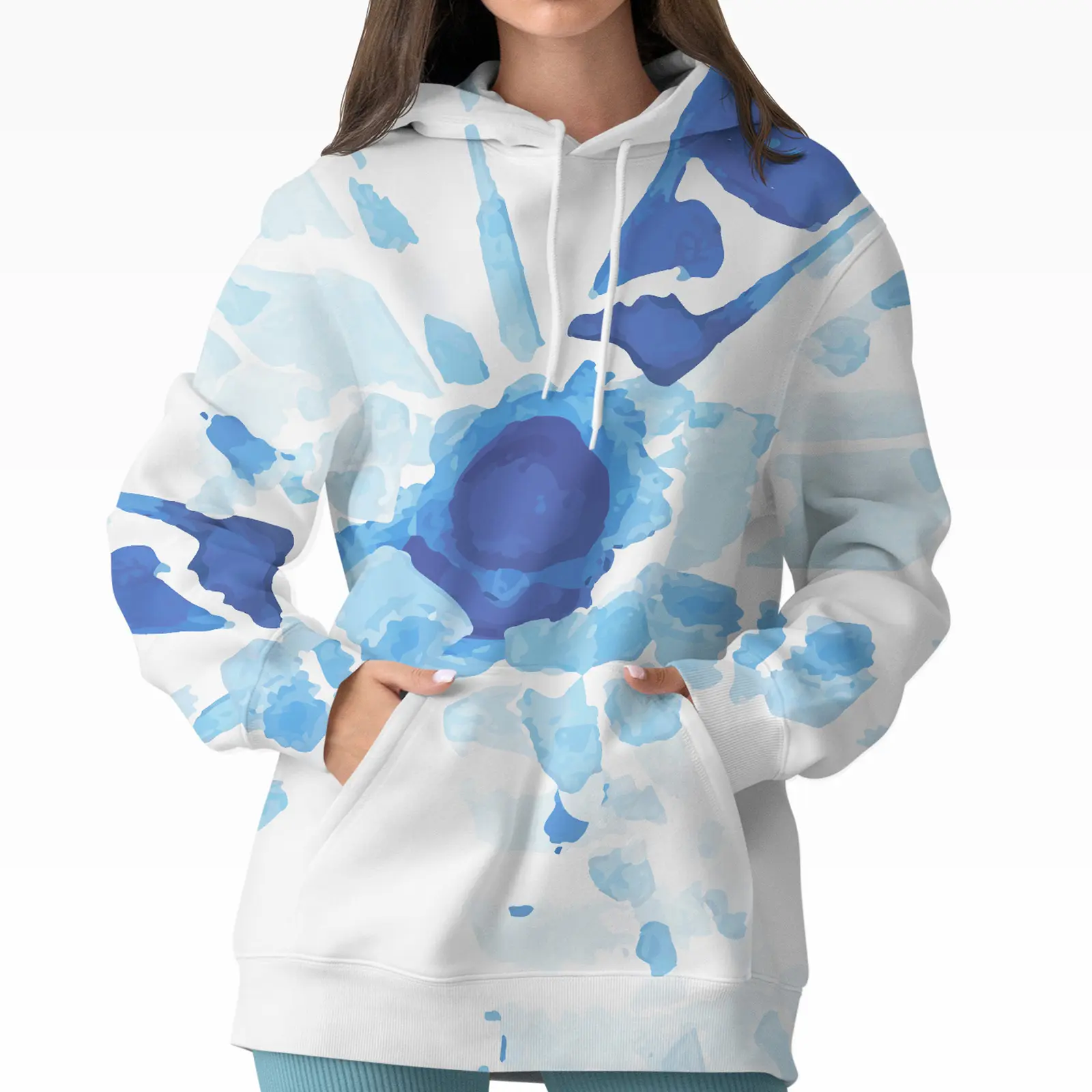 Lässige Langarm-Pullover Frühjahr Herbst Winter 3D-Druck Hoodies modische Sweatshirts mit Tasche für Damen