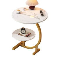 Venta al por mayor minimalista mesa de centro moderna mesita de noche con marco de metal en forma de C mesa auxiliar para sala de estar dormitorio Hotel