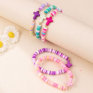 Wholesale Handmade Stackable Cross Beads Elastic Bracelet Summer Beach <b>Clay</b> Friendship Bracelet <b>Set</b> - Product Image 4