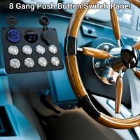 Panneau de commutation à boutons poussoirs métalliques 8 gangs avec voltmètre, port USB QC3.0, prise allume-cigare, interrupteur à bouton-poussoir 22 mm avec anneau lumineux