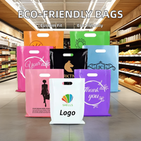 Sac à provisions en plastique découpé biodégradable personnalisé 100% recyclable poignée réutilisable en HDPE pour transporter des cadeaux artisanat sac «merci»
