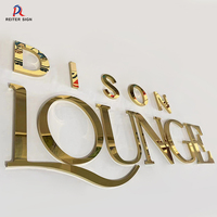 Enseigne lumineuse LED 3D extérieure à faire soi-même, lettres en or rose pour entreprise, enseigne en laiton couleur or