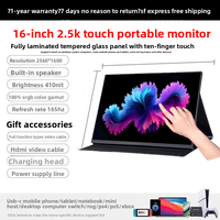 Écran 16 pouces 2.5K Full HD IPS Écran tactile USB C Alimentation Écran de jeu avec Type-C pour ordinateur portable PC Moniteur portable