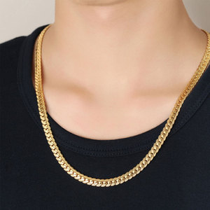 Collier chaîne Figaro plate plaqué or 18 carats pour homme, bijoux hip-hop, chaîne fouet de 5 mm avec motif dents de cheval en relief, collection 2026 - Product Image 1