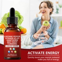 Produit transfrontalier très demandé : Gouttes de vitamine C 60 ml, enrichies en vitamine K2, D3, à base de chili, d'aubépine, de betterave et de curcuma, fabrication OEM