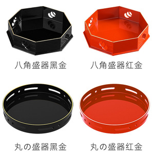 Japanese Modern Minimalist <b>Tea</b> <b>Tray</b> Serving Platter Black Octagonal Round For Home Desserts Snacks - Product Image 3