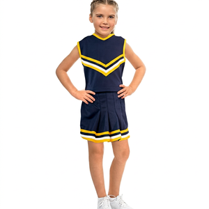 Tenue de danse pour filles, style jupe, uniforme de cheerleading, couleurs contrastées bleu marine, jaune et blanc - Product Image 1