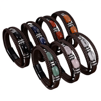 Bracelet multi-rangs en pierre œil de tigre pour homme, tendance transfrontalière européenne et américaine, fermoir magnétique en acier inoxydable
