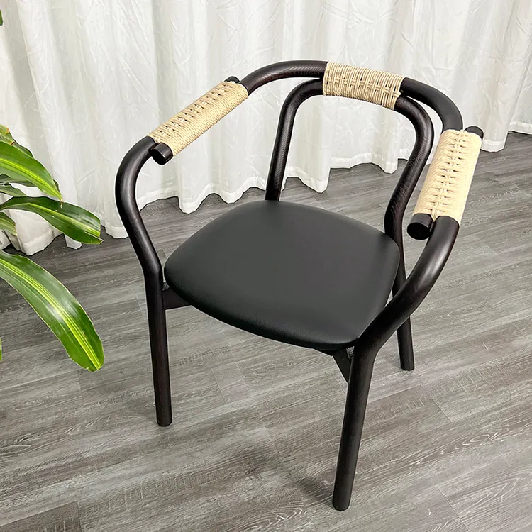 Дизайнерский ресторан на заказ, обеденный стул из черного дерева, тканый Одноместный стул для гостиной
