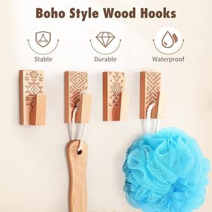 Bohémien in legno da parete ganci <span class=keywords><strong>adesivi</strong></span> da parete per abbigliamento cappello giacca asciugamani chiavi arredamento senza danni - Product Image 2
