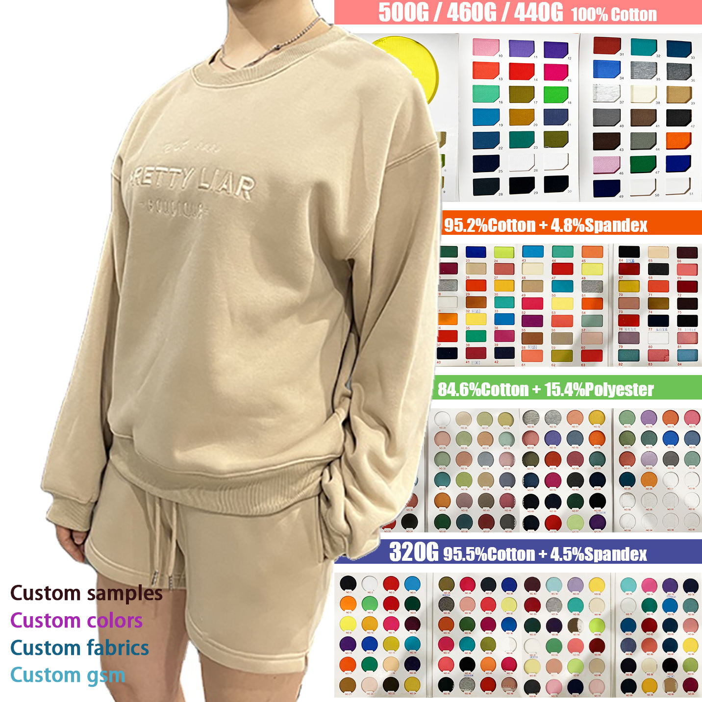 Custom Logo Embroidered Women Knitted Cotton Breathable Casual O-neck Oversized Thick Crewneck Hoodie Crew Neck Sweatshirt 