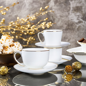 Vẽ Tay Xương cốc cà phê Trung Quốc đặt với viền vàng phong cách phương Tây Bộ trà chiều Bộ chén đĩa cho bữa tiệc - Product Image 6