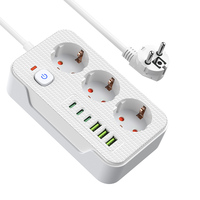 Pince multiprise européenne VINISEM 3 USB + 3 prises d'extension Type-C Prise de câble domestique Protection contre les surcharges 3 voies en plastique durable