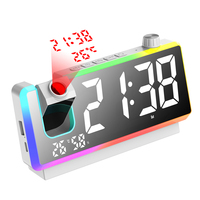 Horloges-réveils numériques à projection LED intelligentes avec logo personnalisé en plastique OEM, technologie LUMINOVA moderne, lumière nocturne RVB, CE RoHS