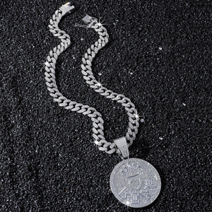 Set di Gioielli Hip Hop Iced Out con Catena Cuban Link in Lega Geometrica e Ciondolo a Disco KING & Corona, Regalo per Rapper - Product Image 3