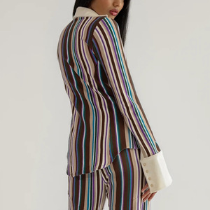 เสื้อเชิ้ตผู้หญิงลายทางติดกระดุมแขนยาวเสื้อเชิ้ตลำลองสำหรับใส่ในชีวิตประจำวันผ้าป๊อปลิน FD9619 - Product Image 2