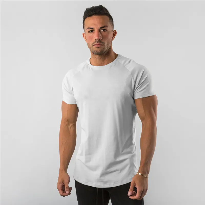 Camiseta de 95% algodão 5% spandex, logotipo privado para treino, roupas para academia, fitness, cor lisa, masculina