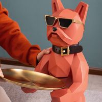 Statue de bouledogue français moderne avec plateau de rangement, grande sculpture de chien de luxe, cadeau décoratif de déménagement pour salon