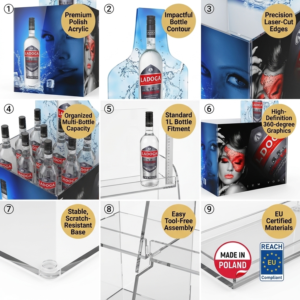 Premium Acrylic Spirits Display Gin Tequila Vodka Whiskey Bottle Glorifier Rack Countertop POS Merchandiser Retail FSDU Logo — view 5