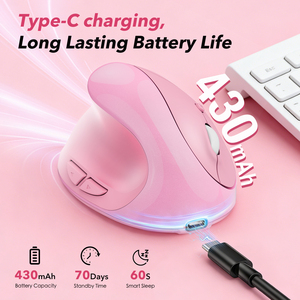 Pink <b>Wireless</b> left hand Vertical <b>Mouse</b> Rechargeable 2.4GHz Optical <b>Mouse</b> with sleep prevention function <b>for</b> <b>Laptop</b> Desktop - Product Image 2