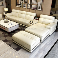 Ensemble de Canapé d'Angle en L au Design Classique, Meuble de Salon en Cuir de Luxe, Canapé Personnalisé Grande Taille pour Villa, avec Chaise Longue