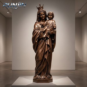 Sculpture religieuse d'intérieur en bronze coulé de la Vierge <span class=keywords><strong>Marie</strong></span> catholique tenant l'Enfant <span class=keywords><strong>Jésus</strong></span>, avec scapulaire et robe drapée, 200 cm RUNJIN - Product Image 1